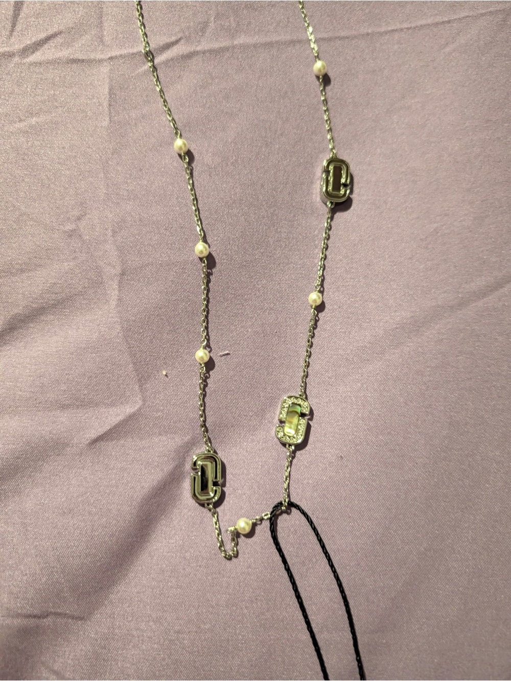 Marc Jacobs Dainty Silver Chain Necklace with Pearl Accents